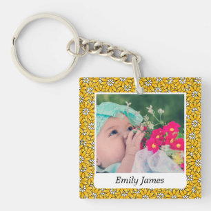 Llavero Patrón de Flor Amarilla Foto Personalizada