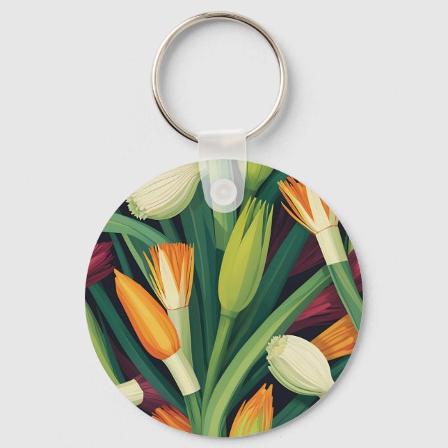 Llavero Patrón de Flor de Cebolla Vibrante (Anverso)