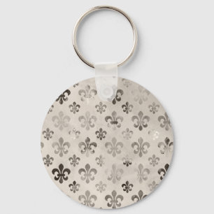 Llavero Patrón De Flor De Lis De Gris Gris Plateado En Pel
