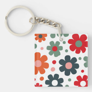 Llavero Patrón de flor retro lúdico