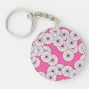 Llavero Patrón de flores Art Deco - crema sobre rosa