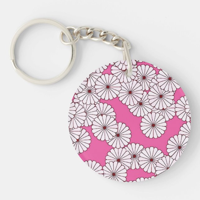 Llavero Patrón de flores Art Deco - crema sobre rosa (Frente)