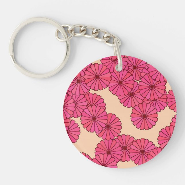 Llavero Patrón de flores Art Decó - rosa y melocotón (Frente)