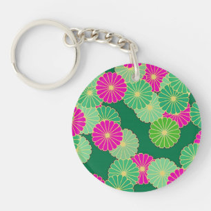Llavero Patrón de flores Art Deco - tonos de verde, fucsia