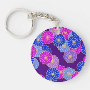 Llavero Patrón de flores Art Deco - violeta, azul y púrpur