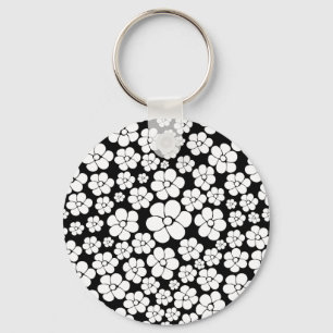 Llavero Patrón de flores - Blanco sobre negro