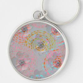 Llavero Patrón de flores coloridas con líneas gráficas pun