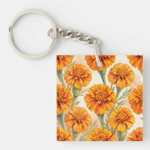 Llavero Patrón de flores de caléndula naranja