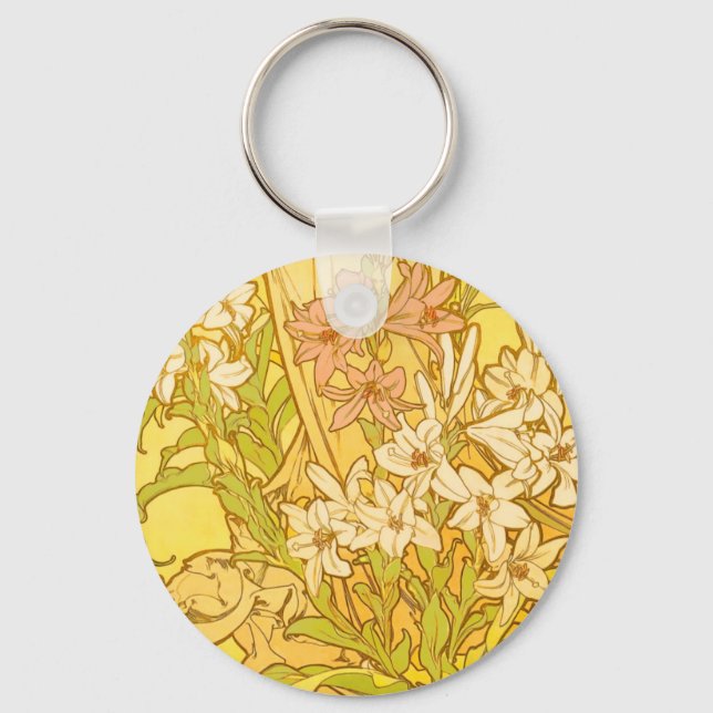 Llavero Patrón de flores de lirio de Alphonse Mucha: Art N (Anverso)