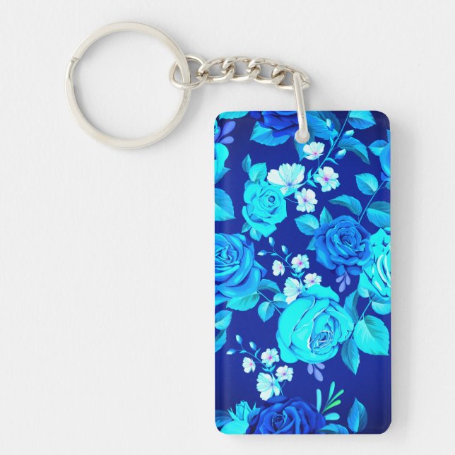 Llavero Patrón de flores de rosa azul clásica-87600 (Frente)