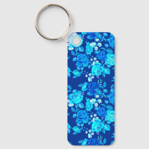 Llavero Patrón de flores de rosa azul clásica-87600