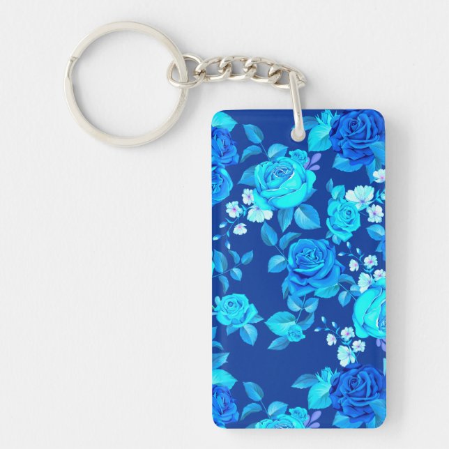 Llavero Patrón de flores de rosa azul clásica-87600 (Frente)