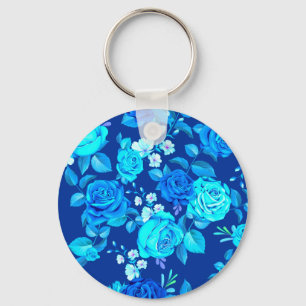 Llavero Patrón de flores de rosa azul clásica-87600