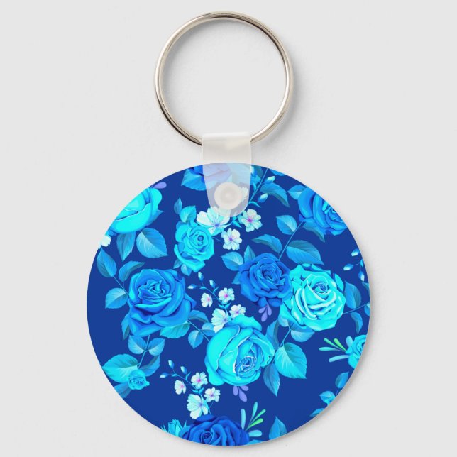 Llavero Patrón de flores de rosa azul clásica-87600 (Anverso)
