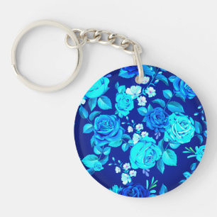Llavero Patrón de flores de Rosa azul clásico-876