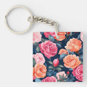 Llavero Patrón de flores de rosas en flor