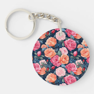 Llavero Patrón de flores de rosas en flor-80037