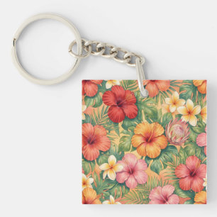 Llavero patrón de flores decorativas de aloha de Hawái