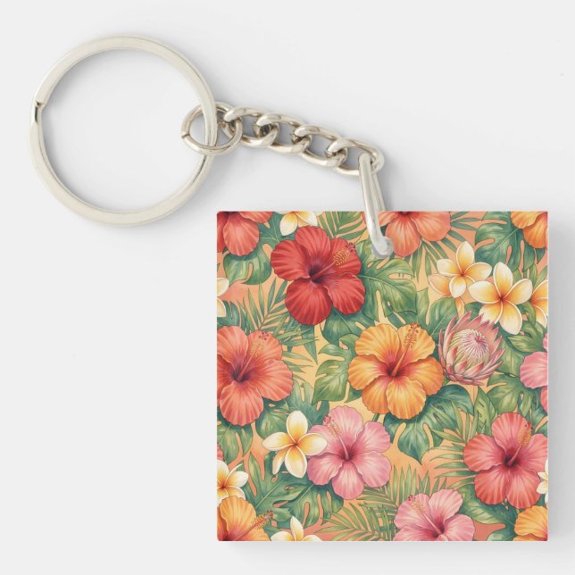 Llavero patrón de flores decorativas de aloha de Hawái (Frente)