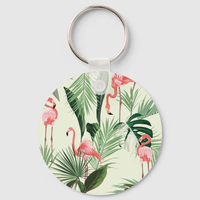 Llavero Patrón de flores exóticas Flamingo rosa (Anverso)