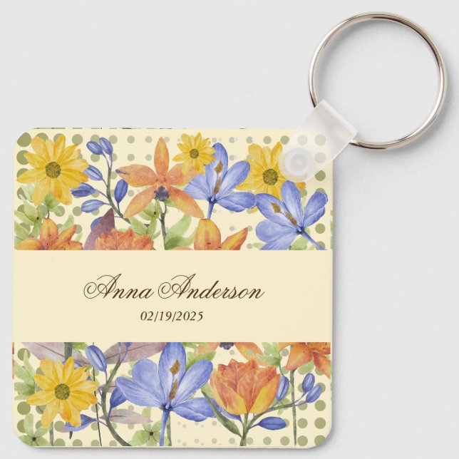 Llavero PATRÓN DE FLORES naranja (Reverso )