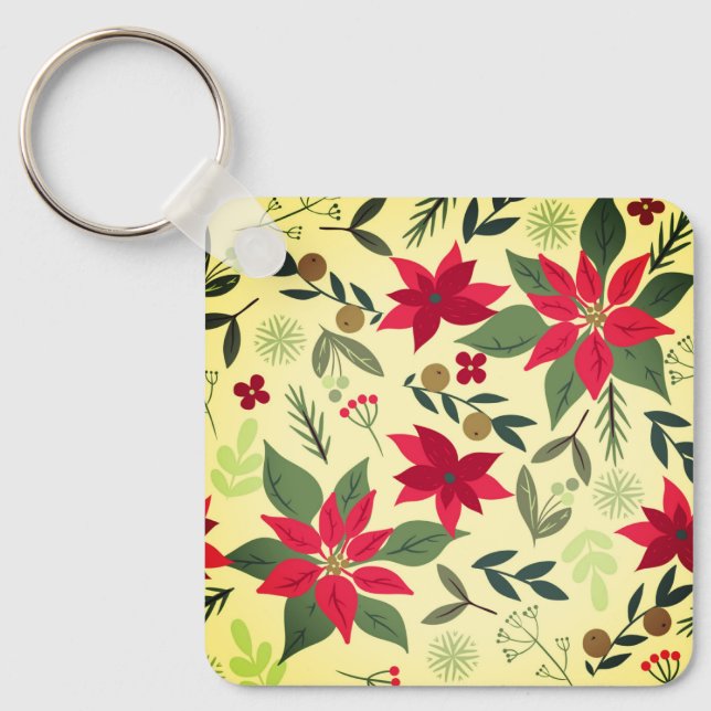 Llavero Patrón de flores rojas navidades-11600 (Anverso)