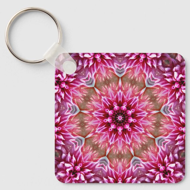 Llavero Patrón de flores rosadas de Mandala geométrica-675 (Anverso)