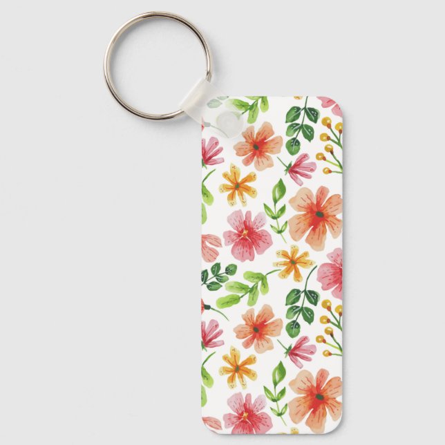 Llavero Patrón de flores rosadas en acuarela (Anverso)