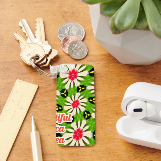 Llavero Patrón de flores rosadas y blancas (Escritorio )