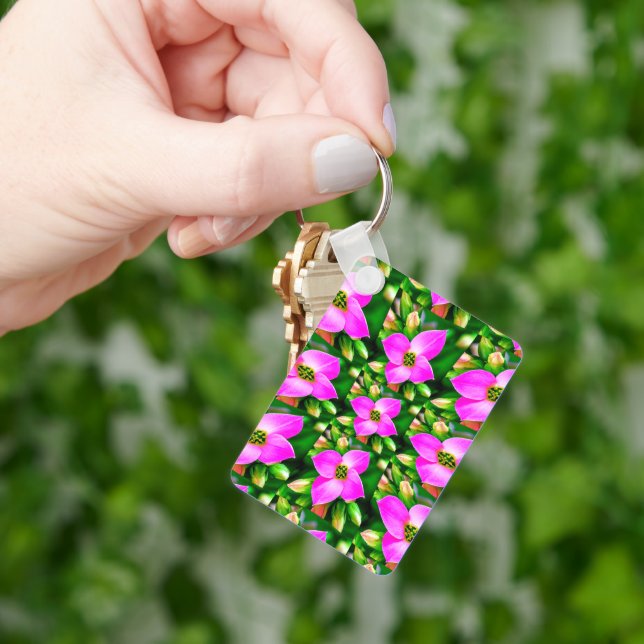 Llavero Patrón de flores tropicales rosas (Mano)