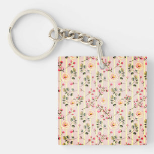 Llavero Patrón de franja floral rosa suave