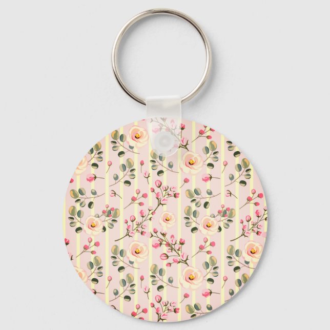 Llavero Patrón de franja floral rosa suave (Anverso)