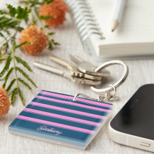 Llavero Patrón de franjas azul y rosa personalizado