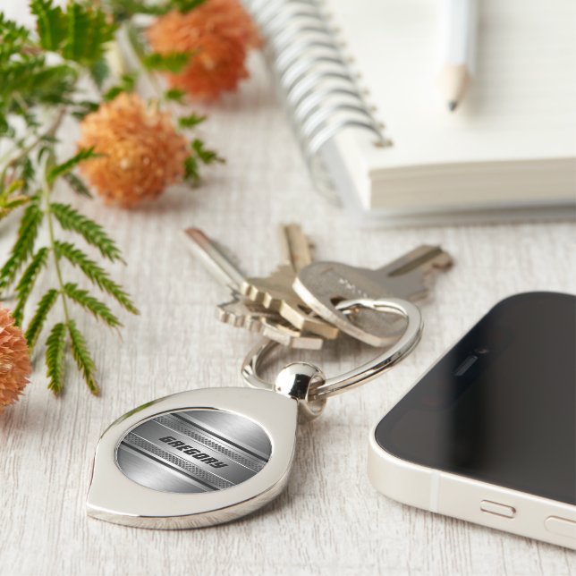 Llavero Patrón de franjas máculinas de imitación de plata (Lateral)