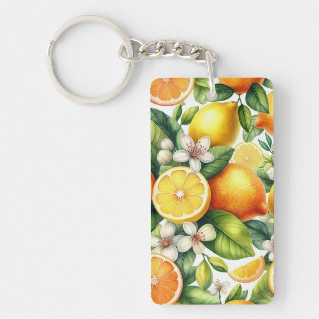 Llavero Patrón de frutas cítricas acuarela (Frente)