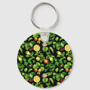 Llavero Patrón De Frutas En Fondo Negro