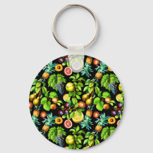 Llavero Patrón De Frutas En Fondo Negro