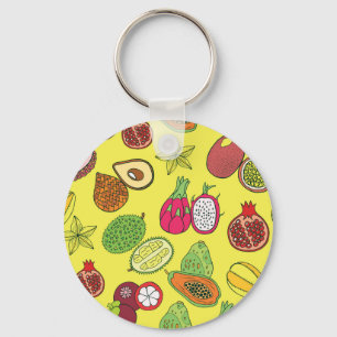 Llavero Patrón de frutos exóticos tropicales dibujado a ma