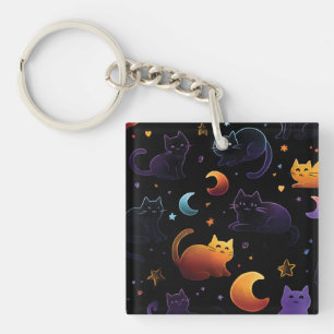 Llavero Patrón de gato celeste mágico con lunas