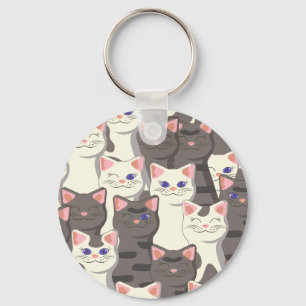 Llavero Patrón de gatos blancos y grises