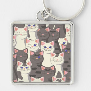 Llavero Patrón de gatos blancos y grises