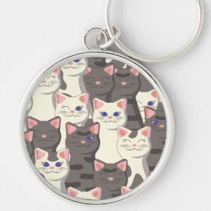 Llavero Patrón de gatos blancos y grises