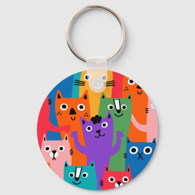 Llavero Patrón de gatos coloridos (Anverso)