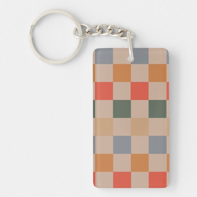 Llavero Patrón de Gingham a Cuadros Azul Beige Naranja Mar (Frente)