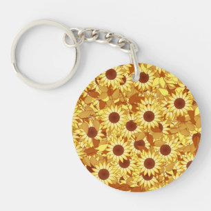 Llavero Patrón de girasol - dorado, amarillo y marrón