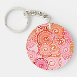 Llavero Patrón de giro fractal, coral y rosa