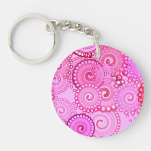 Llavero Patrón de giro fractal, rosa y fucsia