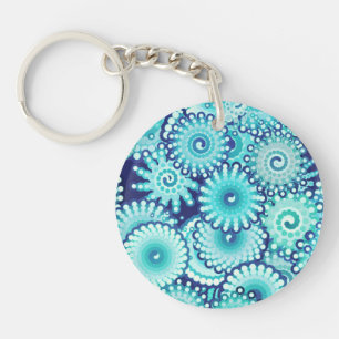 Llavero Patrón de giro fractal, tonos de azul denim
