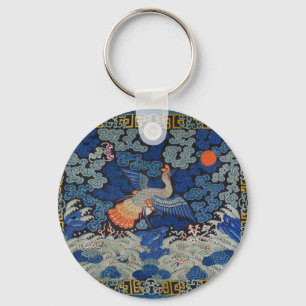 Llavero Patrón de grulla china vintage: azul imperial