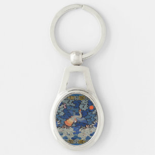 Llavero Patrón de grulla china vintage: azul imperial